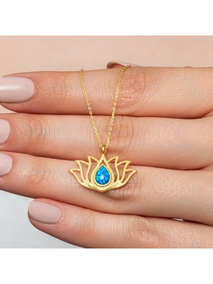 Alyansevim Lotus Çiçeği Opal Taşlı 925 Gümüş Kadın Kolye