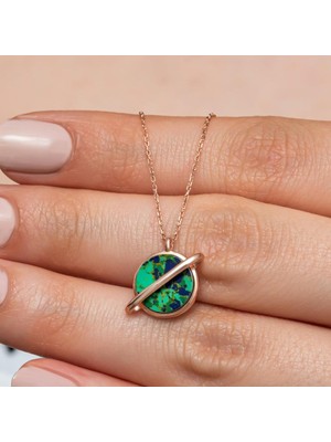 Alyansevim Opal Taşlı Gezegen Rose Kaplama 925 Gümüş Kadın Kolye