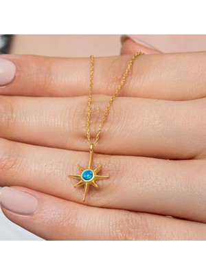 Alyansevim Opal Taşlı Güneş Motifli 925 Gümüş Kadın Kolye