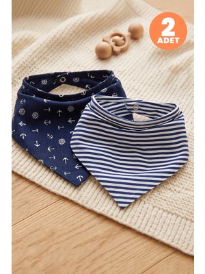 Just Inner Erkek Bebek 2'li Pamuklu Üçgen Fular Önlük Denizci ve Çizgili Desenli Çıtçıtlı Çift Katlı (584403)