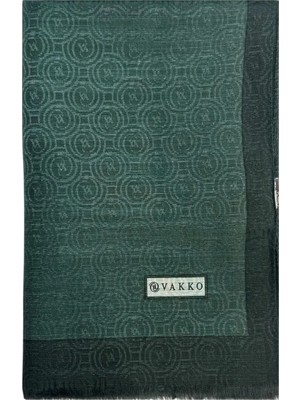 Vakko  Pamuk Ipek Şeritli Monogram Şal 041728-ZÜMRÜT Yeşili