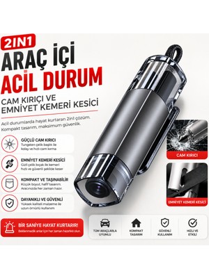 Coofbe 2’si 1 Arada Araç Acil Durum Cam Kırıcı ve Emniyet Kemeri Kesici Tungsten Çelik Uçlu Kompakt Oto Güvenlik Aparatı