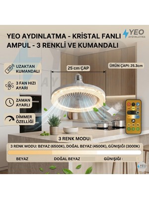 Yeo Aydınlatma Uzaktan Kumandalı Kristal Pervane LED Ampul - 3 Kademe Fanlı, 3 Renk Seçenekli E27 Duy
