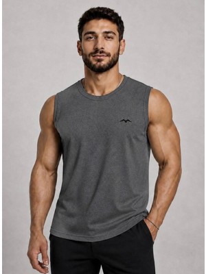 Axxel Erkek Koyu Gri Melanj Bisiklet Yaka Kolsuz T-SHIRT-D690