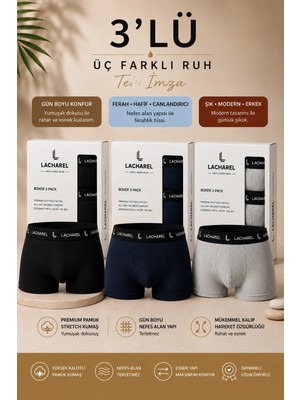 Hace Bazaar Erkek Likralı Pamuklu Nefes Alan Penye Boxer3'lü Paket - Siyah  Gri  Lacivert -Hcb