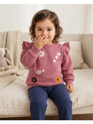 Tuffy Çiçek Işlemeli Gül Kurusu Kız Bebek Sweatshirt