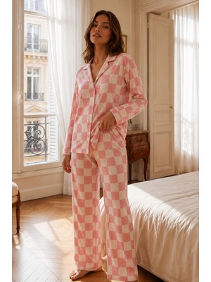 Fit Women Kadın Relax Fit Düğme Pembe Pijama Takımı