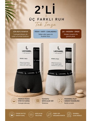 Hace Bazaar Erkek Likralı Pamuklu Nefes Alan Penye Boxer 2'li Paket - Füme  Gri -Hcb
