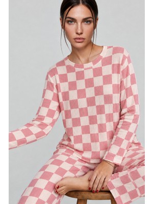 Fit Women Kadın Çizgili Regular Fit Pembe Pijama Takımı 4691