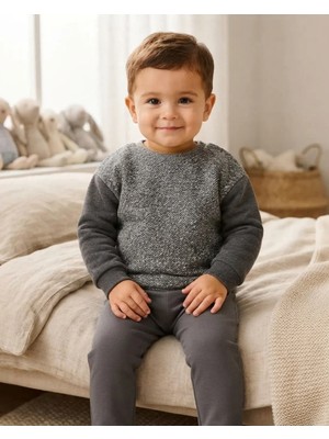 Tuffy Erkek Bebek Gri Saklambaç Temalı Triko Kol Sweatshirt