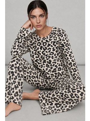 Fit Women Kadın Desenli Nefes Alan Leopar Pijama Takımı 4693