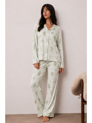 Fit Women Kadın Düğmeli Kışlık Ev Çağla Yeşili Pijama Takımı