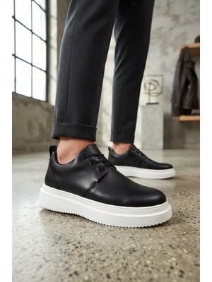 Zerenyus ZRJ03 Premium Casual Bağcıklı Kalın Taban Erkek Spor Klasik Ayakkabı - Siyah Beyaz