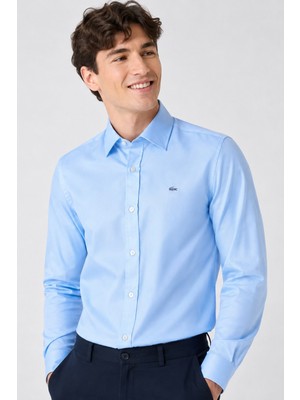 Lacoste Men's Slim Fit Blue Shirt Slim Fit Pamuklu Erkek Gömlek Mavi