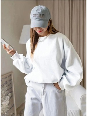 Zenviaa Kadın Düz Bisiklet Yaka 3 Iplik  Sweatshirt - Beyaz ZENVIAAC12