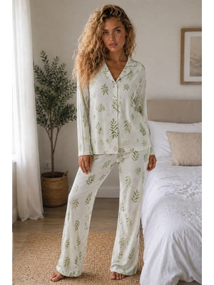 Fit Women Kadın Örme Gömlek Yaka Çağla Yeşili Pijama Takımı