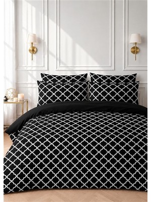 More Home Tek  Kişilik Yorgan Kılıfı+ Yastık Kılıfı ( Çarşafsız ) Motif Desen Siyah Beyaz