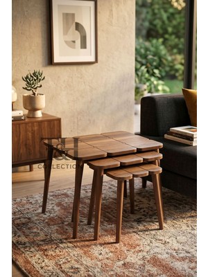 T&H Petek Zigon Sehpa Ceviz, %100 Mdf Zigon Sehpa, 3'lü Zigon Sehpa Ceviz