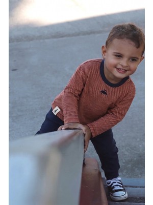 Cigit Çizgili Uzun Kollu Bebe Takım 0-3 Yaş Kiremit Çizgili