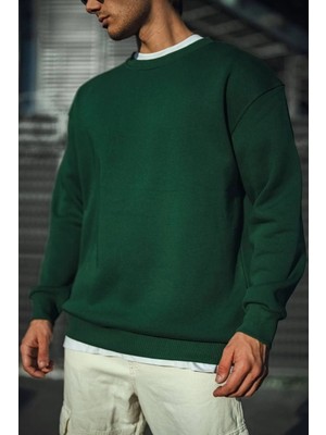MidasTech Erkek Bisiklet Yaka 3 Iplik Pamuklu Basic Sweatshirt - Haki