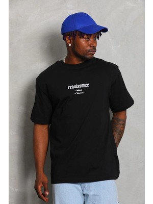 MidasTech Oversize Baskılı Bisiklet Yaka T-Shirt - Siyah