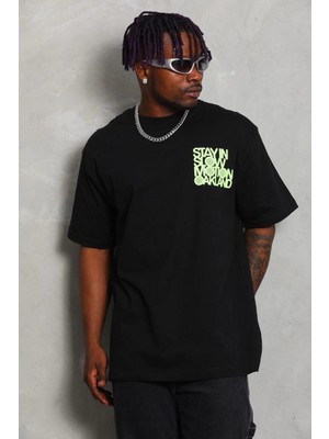 MidasTech Oversize Baskılı Bisiklet Yaka T-Shirt - Siyah
