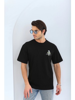 MidasTech Erkek Baskılı Bisiklet Yaka Kısa Kol T-Shirt - Siyah