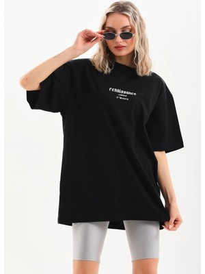 MidasTech Baskılı Oversize T-Shirt - Siyah