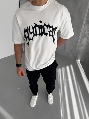 MidasTech Erkek Baskılı Bisiklet Yaka T-Shirt - Beyaz