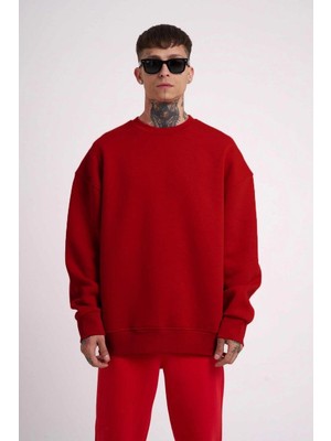 MidasTech Biskilet Yaka Üç Iplik Sweatshirt - Kırmızı