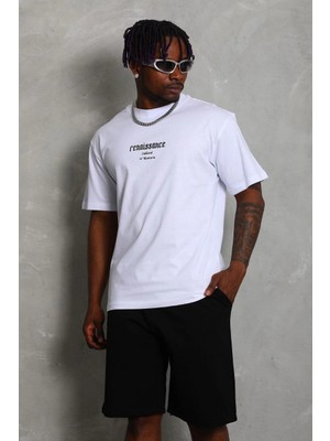 MidasTech Oversize Baskılı Bisiklet Yaka T-Shirt - Beyaz