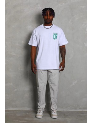MidasTech Oversize Baskılı Bisiklet Yaka T-Shirt - Beyaz