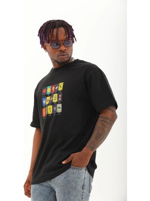 MidasTech Erkek Kısa Kol Baskılı Bisiklet Yaka T-Shirt - Siyah