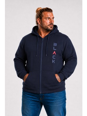 Moc Grande Mocgrande Büyük Beden Kapüşonlu Fermuarlı 3ip Sweat Black 25716 Lacıvert