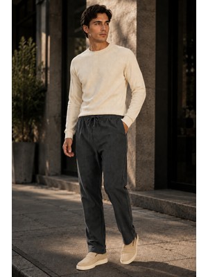 We&Me Erkek Beli Lastikli Dokulu Kumaş Regular Fit Günlük Casual Pantolon