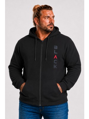 Moc Grande MocGrande Büyük Beden Kapüşonlu Fermuarlı 3ip Sweat Black 25716 SIYAH