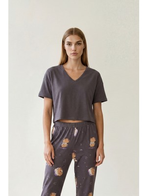 Hays Kadın Pamuklu Kısa Kollu Crop Pijama Üstü