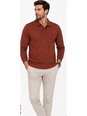 Lacoste Polo Yaka Çıt Çıt Kapama Regular Fit Uzun Kol Kiremit