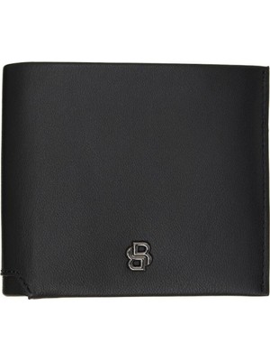 Boss Erkek Metalik Monogram Logolu 8 Kart Bölmeli Hakiki Deri Siyah Cüzdan 50568411-001
