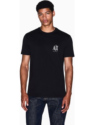 Armani Exchange Erkek Regular Fit Yuvarlak Yakalı Logo Baskılı Kısa Kollu Siyah T-Shirt XM000365 AF12308-UC001