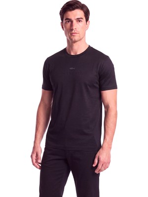 Paul & Shark Erkek Normal Kalıp Logo Işlemeli Yuvarlak Yakalı Pamuklu Kısa Kollu Siyah T-Shirt 16311622A-011