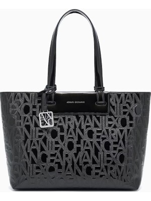 Armani Exchange Kadın Logo Desenli Fermuarlı Siyah Omuz Çantası XW001481 AF17290-UC001
