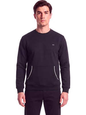 Paul & Shark Erkek Normal Kalıp Pamuklu Metalik Logo Detaylı Kısa Kollu Siyah Sweatshirt 16311843A-011