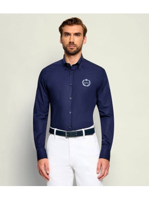 Paul & Shark Erkek Normal Kalıp Logo Işlemeli Uzun Kollu Lacivert Gömlek 16313800-013