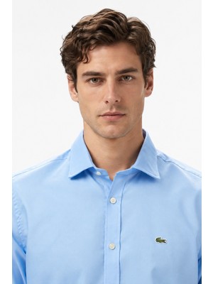 Lacoste Men's Slim Fit Blue Shirt Slim Fit Pamuklu Erkek Gömlek Mavi