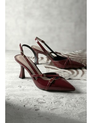 Zerenyus ZRİN-005 Bordo Rugan Günlük 7 cm Topuklu Ayakkabı