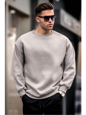 Beruflic Erkek Düz Bisiklet Yaka 3 Iplik Sweatshirt - Boyalı Gri