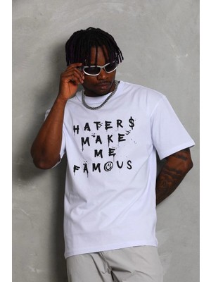 Marsilyan Oversize Baskılı Bisiklet Yaka T-Shirt - Beyaz