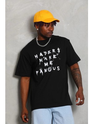 Beruflic Oversize Baskılı Bisiklet Yaka T-Shirt - Siyah