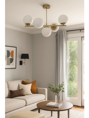 St. Morritz Roma Modern Tasarım Salon Yemek Odası Mutfak Eskitme Renk Beyaz Camlı Sıralı 5 Li Avize